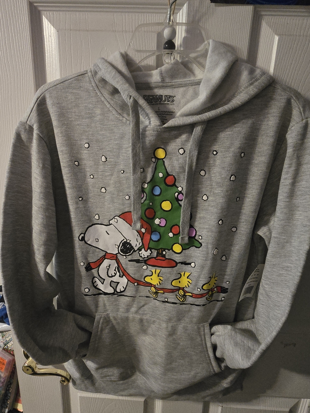 Peanuts Gray Zip-Up Hoodie with Snoopy & Woodstock Holiday Graphic